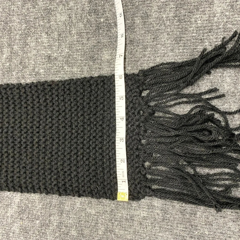 Unbranded Black Chunky Knit Scarf with Fringe Trim Winter Fall Traditional Style